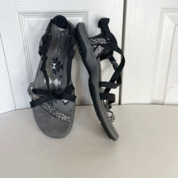 Skechers Reggae Slim Strappy Memory Foam Cushioned Criss Cross Sandals - Picture 2 of 11